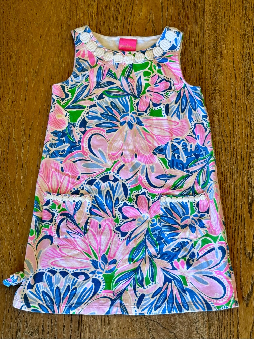Lilly Pulitzer Girls M 6-7 Tropical Floral Knit Shift Dress Shell Trim